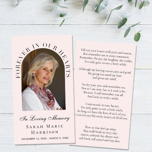 エレガント追悼写真ピンク祈りの言葉カード