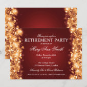 エレガント退職パーティー金ゴールドきらめく灯 招待状 (正面/裏面)