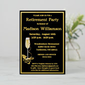 エレガント退職パーティー黒実在金ゴールド 箔招待状 (立ち正面)