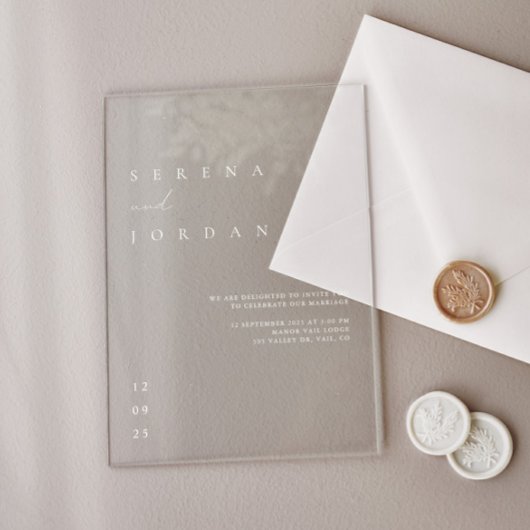 エレガント透明ミニマル結婚リスト アクリル招待状