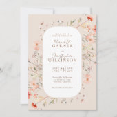 エレガント野の花ピンクのフローラ結婚ズ 招待状 (正面)