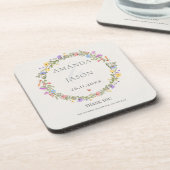 エレガント野の花紫色の黄色のフローラ結婚の コースター (左側)