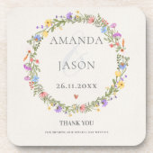 エレガント野の花紫色の黄色のフローラ結婚の コースター (正面)