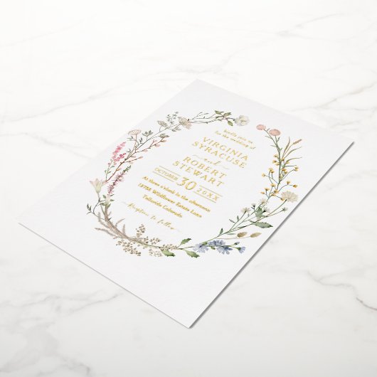 エレガント野シンプル花リース王室の結婚s 箔招待状 (回転した状態)