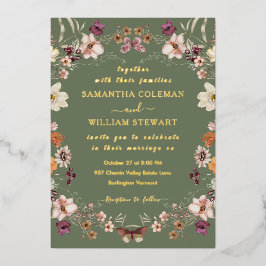 エレガント野素朴花セージ結婚グリーン 箔招待状