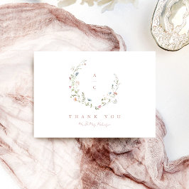 エレガント野素朴花ボホ結婚モノグラム サンキューカード