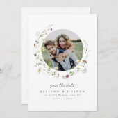 エレガント野素朴花ボホ結婚モノグラム セーブザデート (正面/裏面)