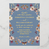 エレガント野素朴花結婚虫 箔招待状 (正面)