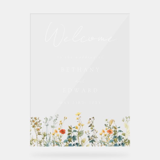 エレガント野結婚花の歓迎 アクリルサイン (正面)