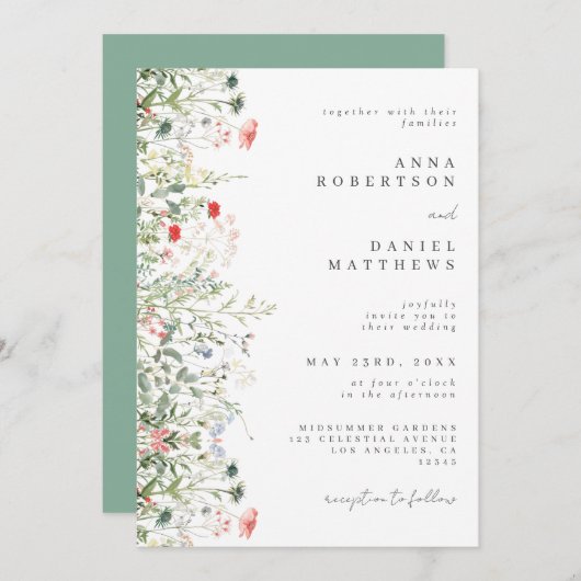 エレガント野結婚花 招待状 (正面/裏面)