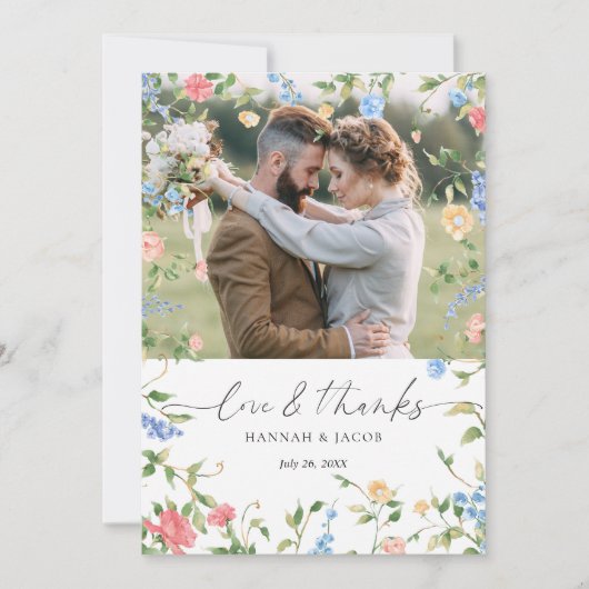 エレガント野花の愛と感謝してい結婚の サンキューカード (正面)