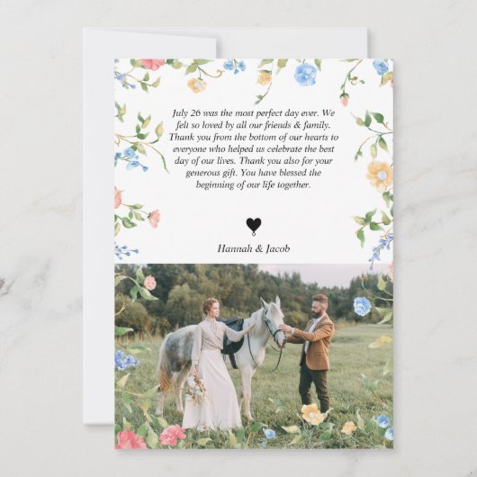 エレガント野花の愛と感謝してい結婚の サンキューカード (裏面)