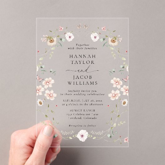 エレガント野花フローラ結婚ズ アクリル招待状 (インサイチュ (ポータブル))