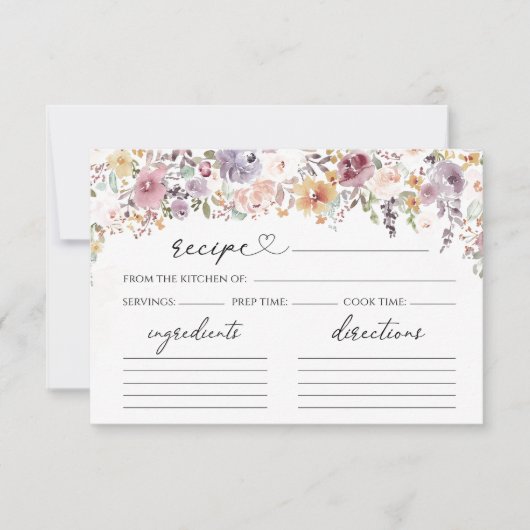エレガント野花ブライダルシャワーレシピカード 招待状 (正面)