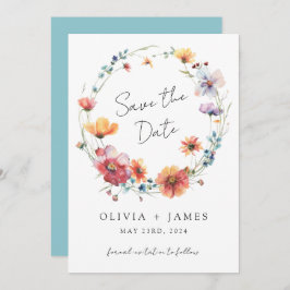 エレガント野花リースサマー結婚ズ セーブザデート