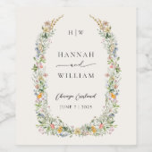 エレガント野花リース結婚ズ ワインラベル (シングルラベル)