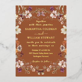 エレガント野花素朴テラコタ結婚ス 箔招待状
