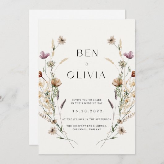 エレガント野花結婚式招待状 招待状 (正面/裏面)