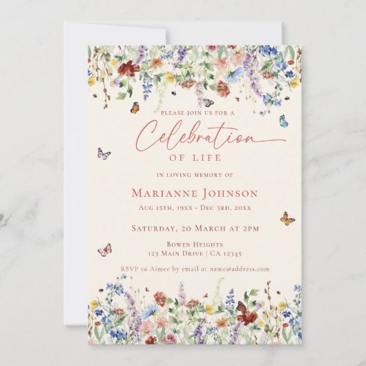 エレガント野草記念お祝い 招待状 (正面)