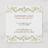 エレガント金ゴールドおよび白グリッターフローラ旋回フレーム スクエア名刺 (裏面)