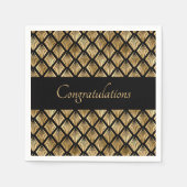 エレガント金ゴールドおよび黒アールデコのジオメトリックファン スタンダードカクテルナプキン (正面)