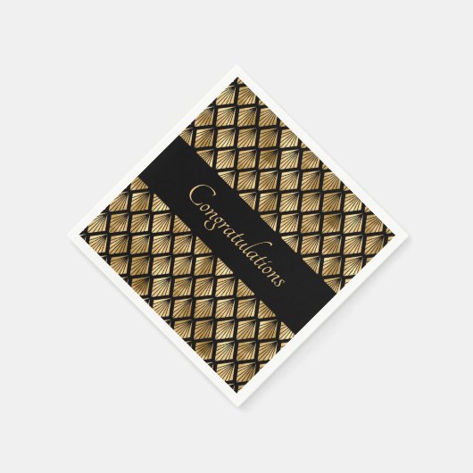エレガント金ゴールドおよび黒アールデコのジオメトリックファン スタンダードカクテルナプキン