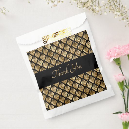 エレガント金ゴールドおよび黒アールデコのジオメトリックファン フェイバーバッグ (封をした状態)
