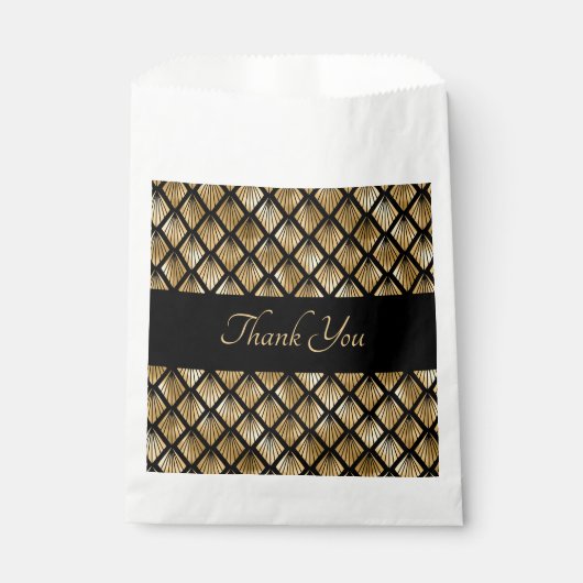 エレガント金ゴールドおよび黒アールデコのジオメトリックファン フェイバーバッグ (正面)