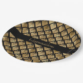 エレガント金ゴールドおよび黒アールデコのジオメトリックファン ペーパープレート (アングル)