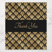 エレガント金ゴールドおよび黒アールデコのジオメトリックファン ワインラベル (シングルラベル)