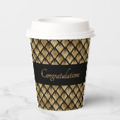 エレガント金ゴールドおよび黒アールデコのジオメトリックファン 紙コップ (裏面)