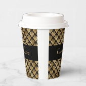エレガント金ゴールドおよび黒アールデコのジオメトリックファン 紙コップ (右)
