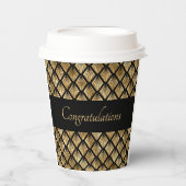 エレガント金ゴールドおよび黒アールデコのジオメトリックファン 紙コップ (正面)