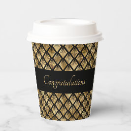 エレガント金ゴールドおよび黒アールデコのジオメトリックファン 紙コップ