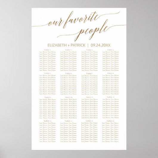 エレガント金ゴールドお気に入りの座席表 ポスター (正面)