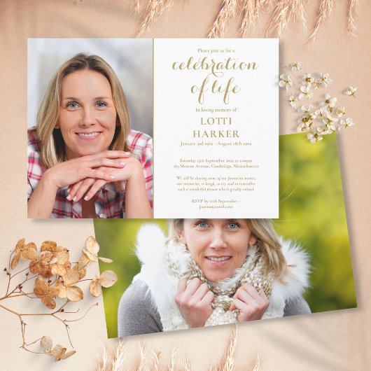 エレガント金ゴールドお祝い生葬2写真 招待状