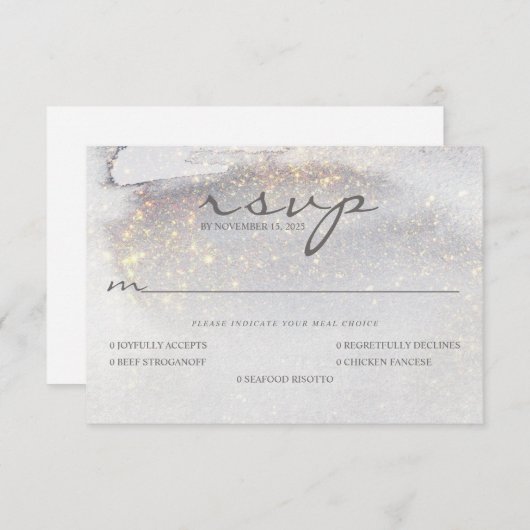 エレガント金ゴールドがシルバー・グレイの結婚手に触れた 出欠カード (正面/裏面)