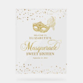 エレガント金ゴールドきらめくグリッター仮装パーティー アクリルサイン (正面)