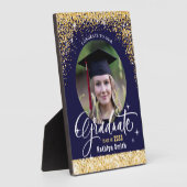 エレガント金ゴールドきらめくグリッター卒業写真 フォトプラーク (側面)