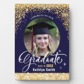 エレガント金ゴールドきらめくグリッター卒業写真 フォトプラーク (正面)