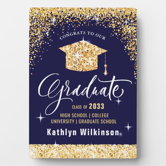 エレガント金ゴールドきらめくグリッター卒業記念 フォトプラーク (正面)