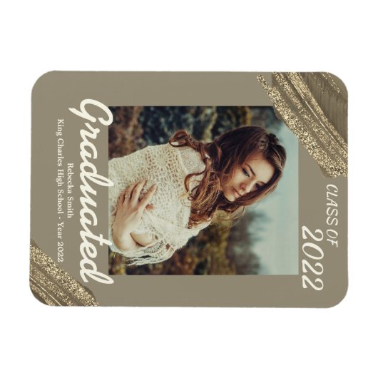 エレガント金ゴールドきらめく写真の卒業 マグネット (横)
