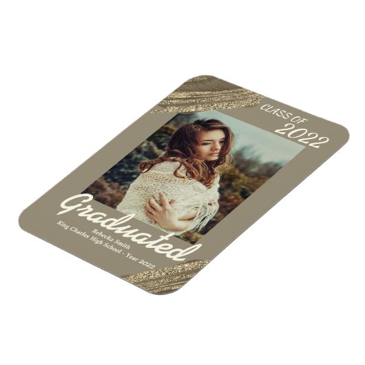 エレガント金ゴールドきらめく写真の卒業 マグネット (左側)