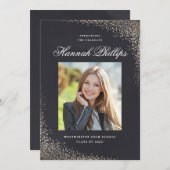エレガント金ゴールドきらめく写真卒業会 招待状 (正面/裏面)
