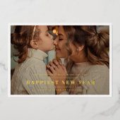 エレガント金ゴールドで最も幸せな新年の写真フレーム 箔シーズンカード (正面)