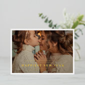 エレガント金ゴールドで最も幸せな新年の写真フレーム 箔シーズンカード (立ち正面)