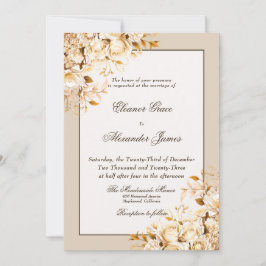 エレガント金ゴールドとアイボリーのフローラフォーマル結婚の 招待状
