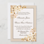 エレガント金ゴールドとアイボリーのフローラフォーマル結婚の 招待状 (正面)