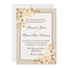 エレガント金ゴールドとアイボリーのフローラフォーマル結婚の