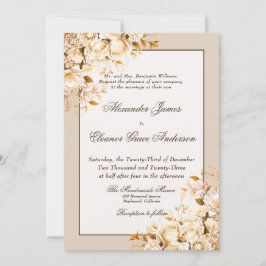 エレガント金ゴールドとアイボリーのフローラフォーマル結婚の 招待状